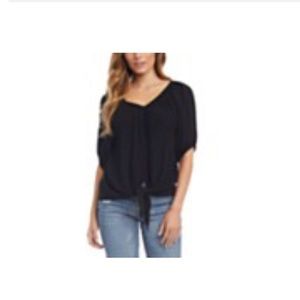 Karen Kane Tie Front Shirred Top (Black) XL